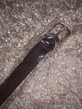 Dark Brown Leather Dress Belt with Gold Buckle - size probably XS see pics
